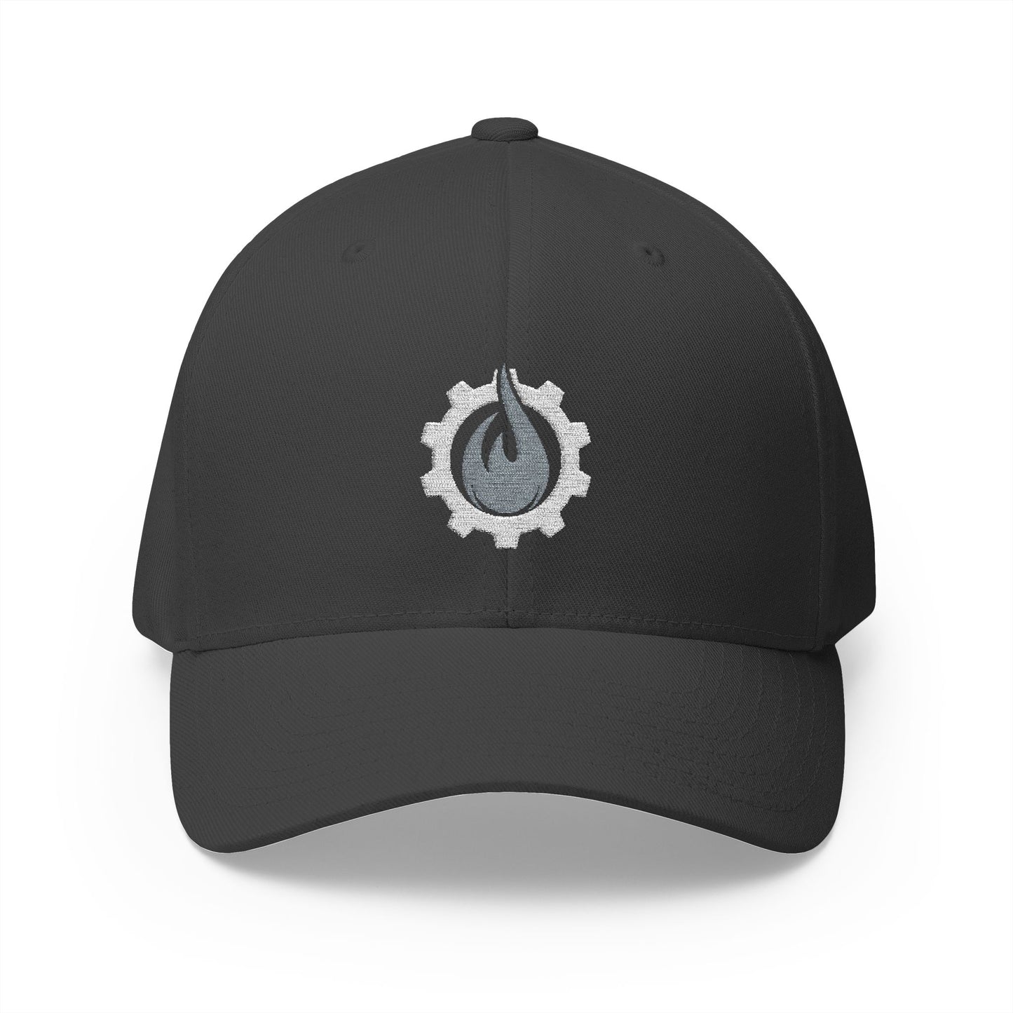 Fireball Gear - Flame & Gear - Gray & White - FlexFit Embroidered Baseball Cap