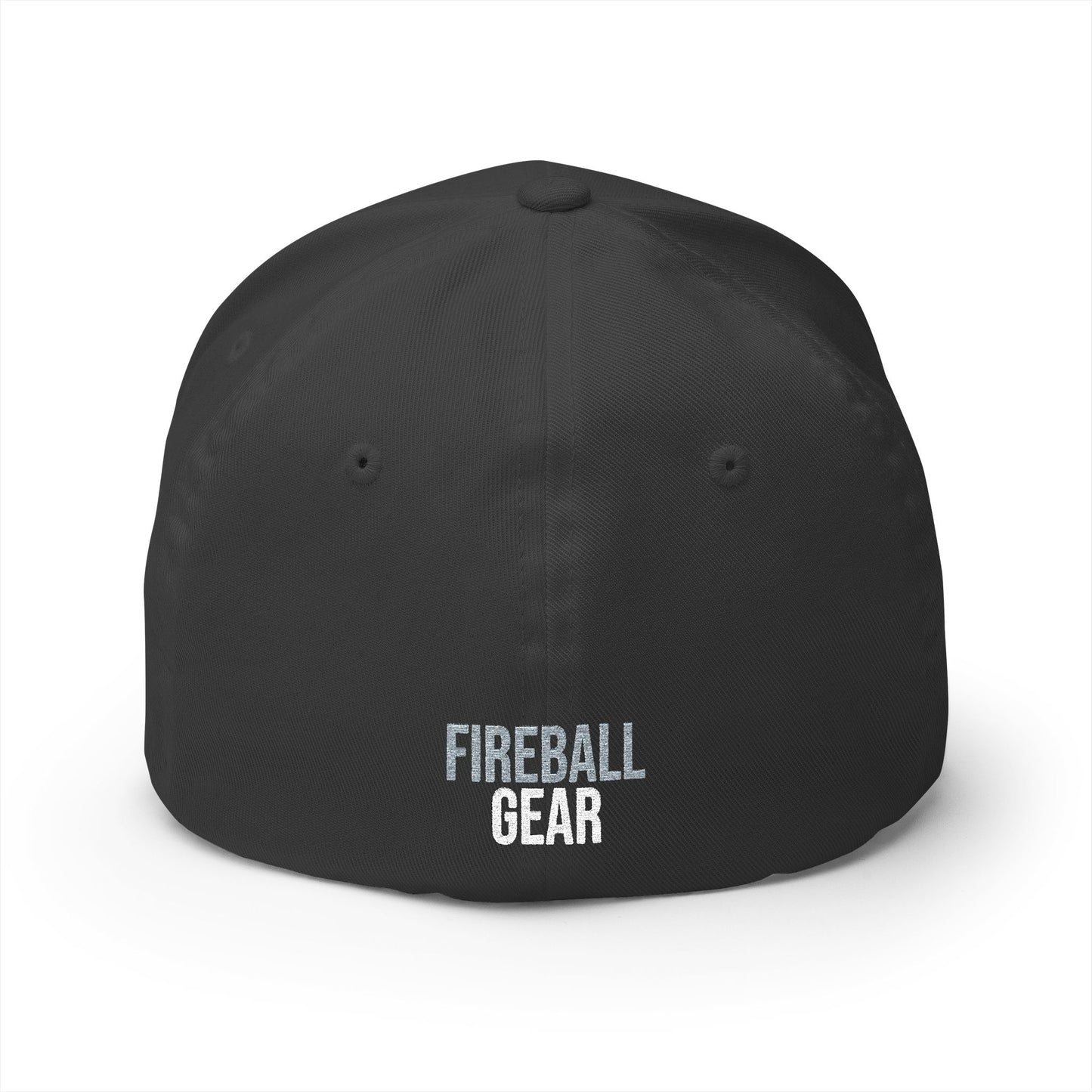 Fireball Gear - Flame & Gear - Gray & White - FlexFit Embroidered Baseball Cap