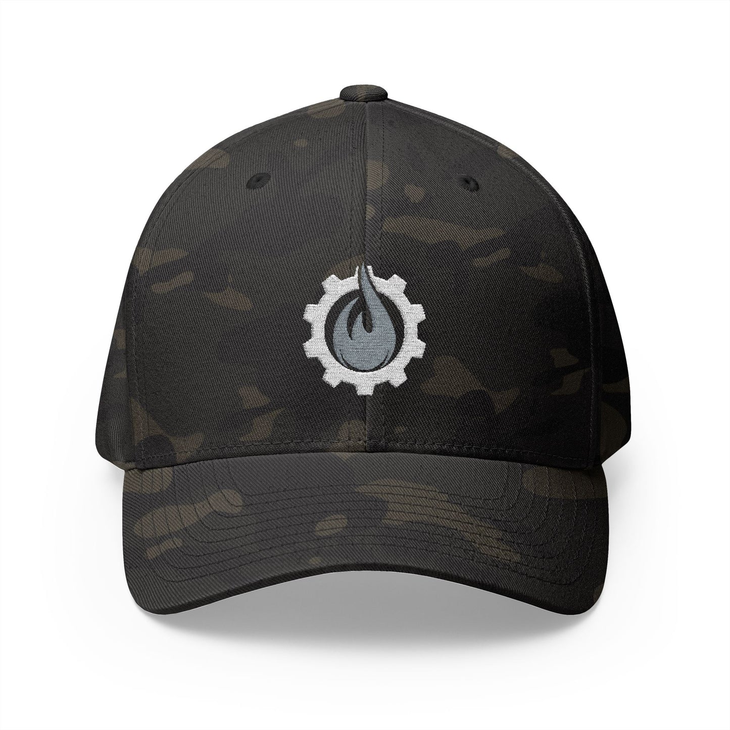 Fireball Gear - Flame & Gear - Gray & White - FlexFit Embroidered Baseball Cap