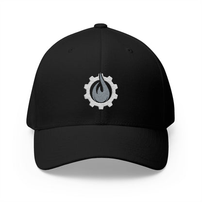 Fireball Gear - Flame & Gear - Gray & White - FlexFit Embroidered Baseball Cap