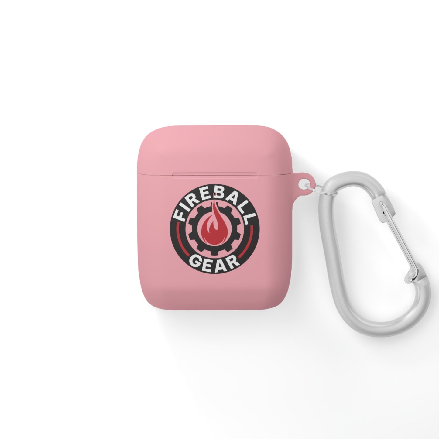 Fireball Gear - Flame & Gear Circle - Black & Red - Upload Own Personal Gym Barcode Image to be Printed on the Back - AirPods Case Cover