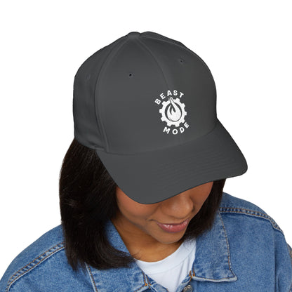 Beast Mode Series - Flame & Gear - White - FlexFit Embroidered Baseball Cap