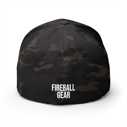 Beast Mode Series - Flame & Gear - White - FlexFit Embroidered Baseball Cap