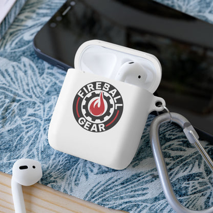Fireball Gear - Flame & Gear Circle - Black & Red - Upload Own Personal Gym Barcode Image to be Printed on the Back - AirPods Case Cover
