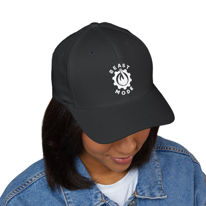 Beast Mode Series - Flame & Gear - White - FlexFit Embroidered Baseball Cap