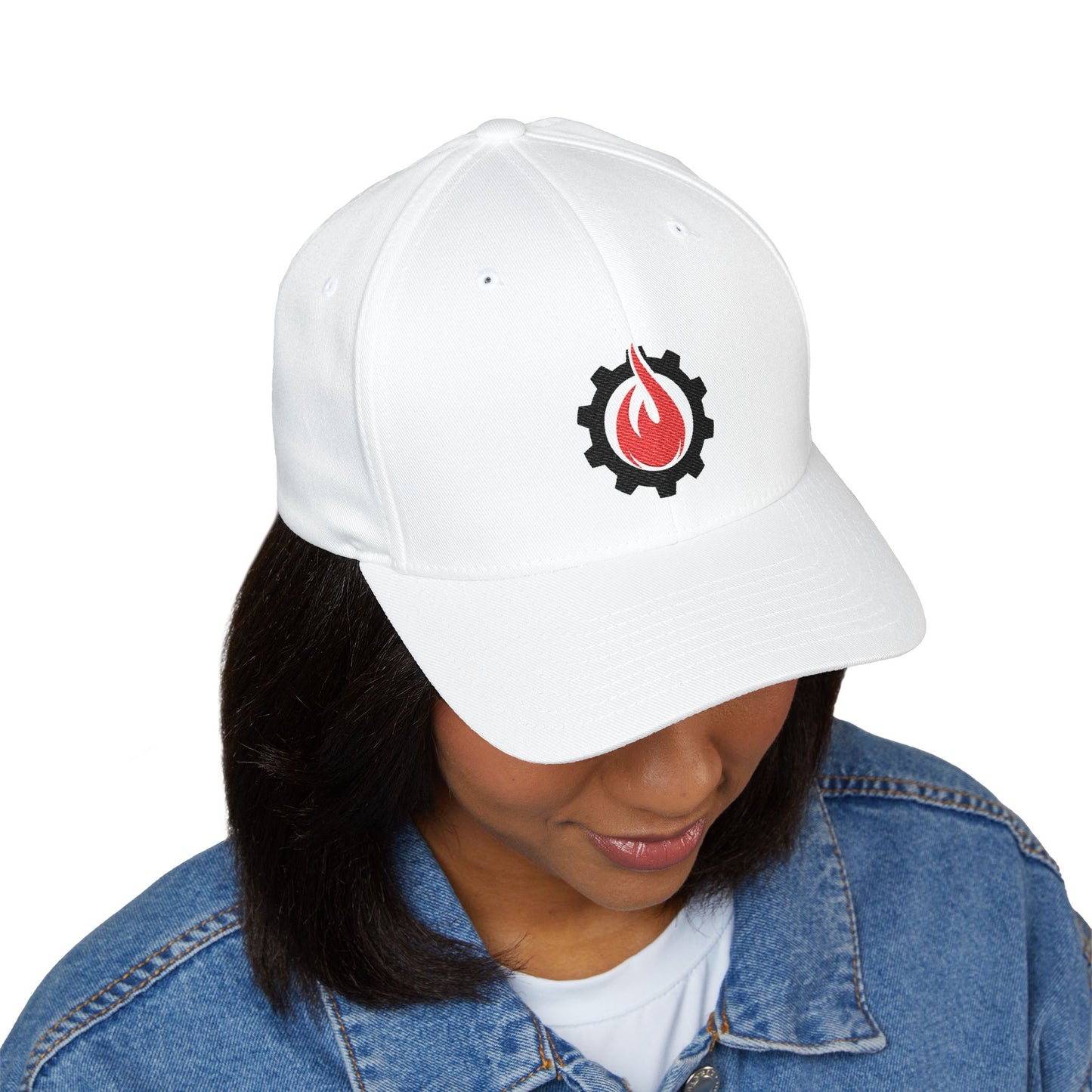 Fireball Gear - Flame & Gear - Black & Red - FlexFit Embroidered Baseball Cap