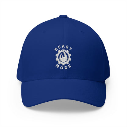 Beast Mode Series - Flame & Gear - White - FlexFit Embroidered Baseball Cap