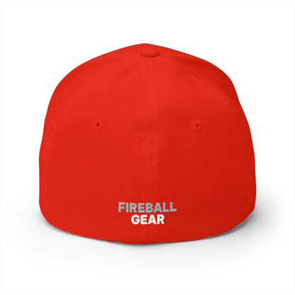 Fireball Gear - Brand Logo - Flame & Gear - Gray & White - FlexFit Cap