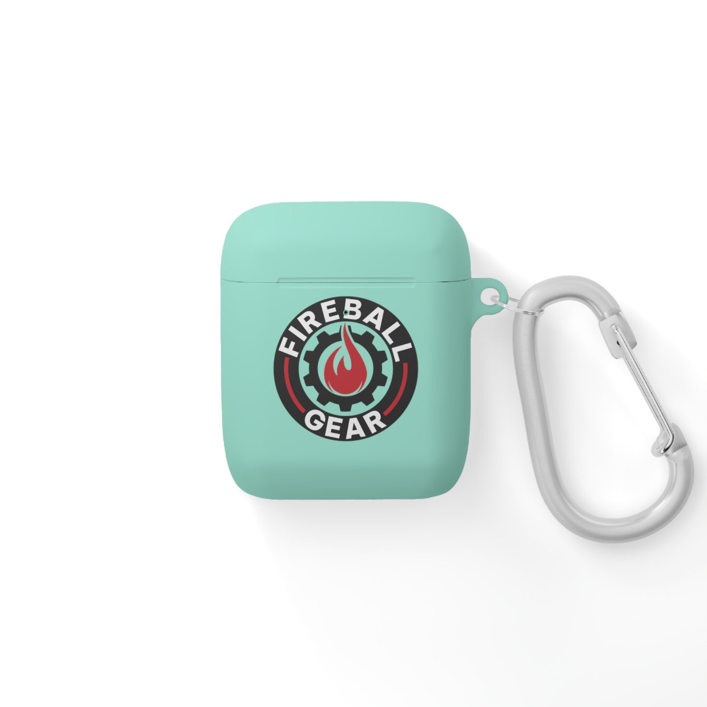 Fireball Gear - Flame & Gear Circle - Black & Red - Upload Own Personal Gym Barcode Image to be Printed on the Back - AirPods Case Cover