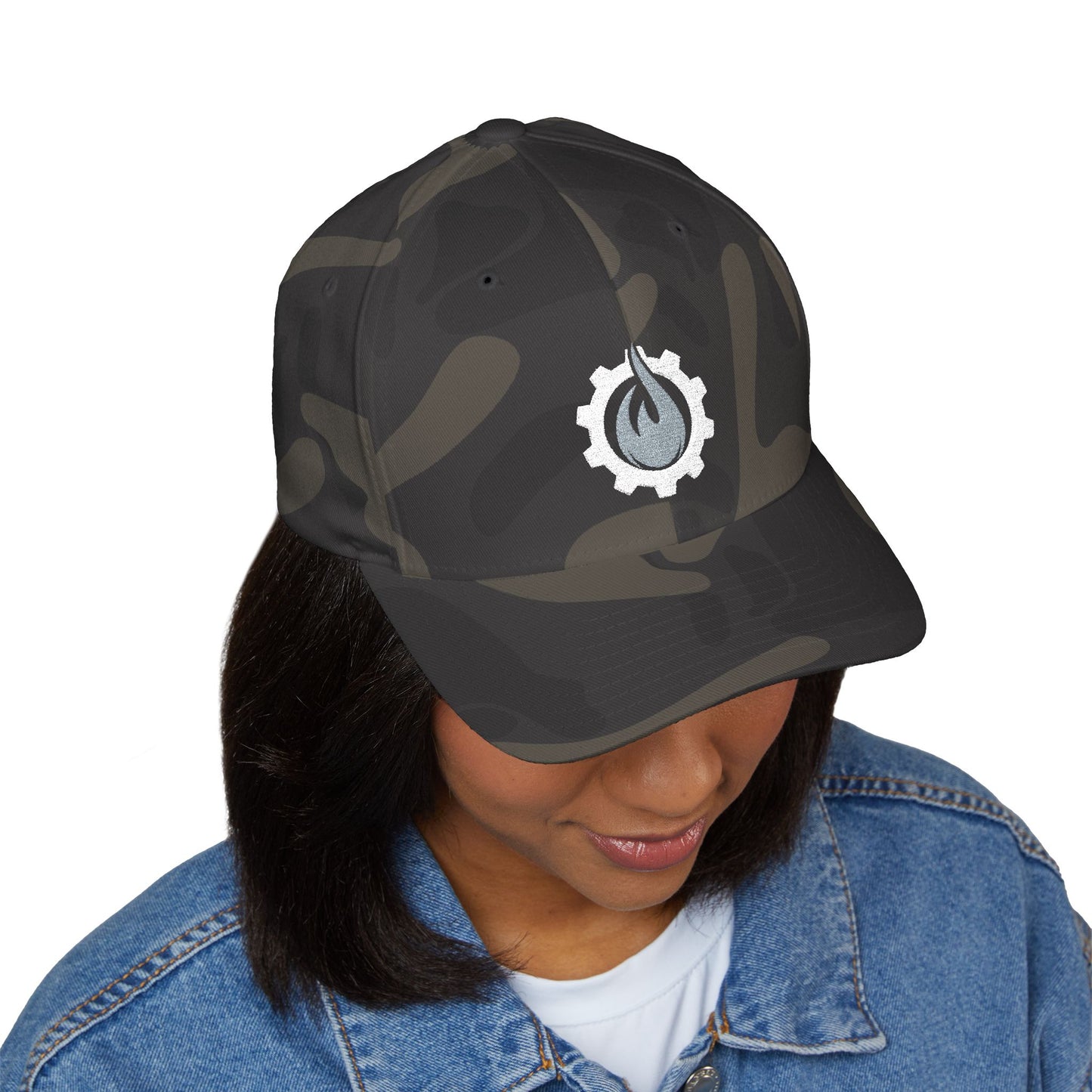 Fireball Gear - Flame & Gear - Gray & White - FlexFit Embroidered Baseball Cap