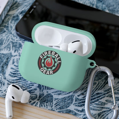 Fireball Gear - Flame & Gear Circle - Black & Red - Upload Own Personal Gym Barcode Image to be Printed on the Back - AirPods Case Cover