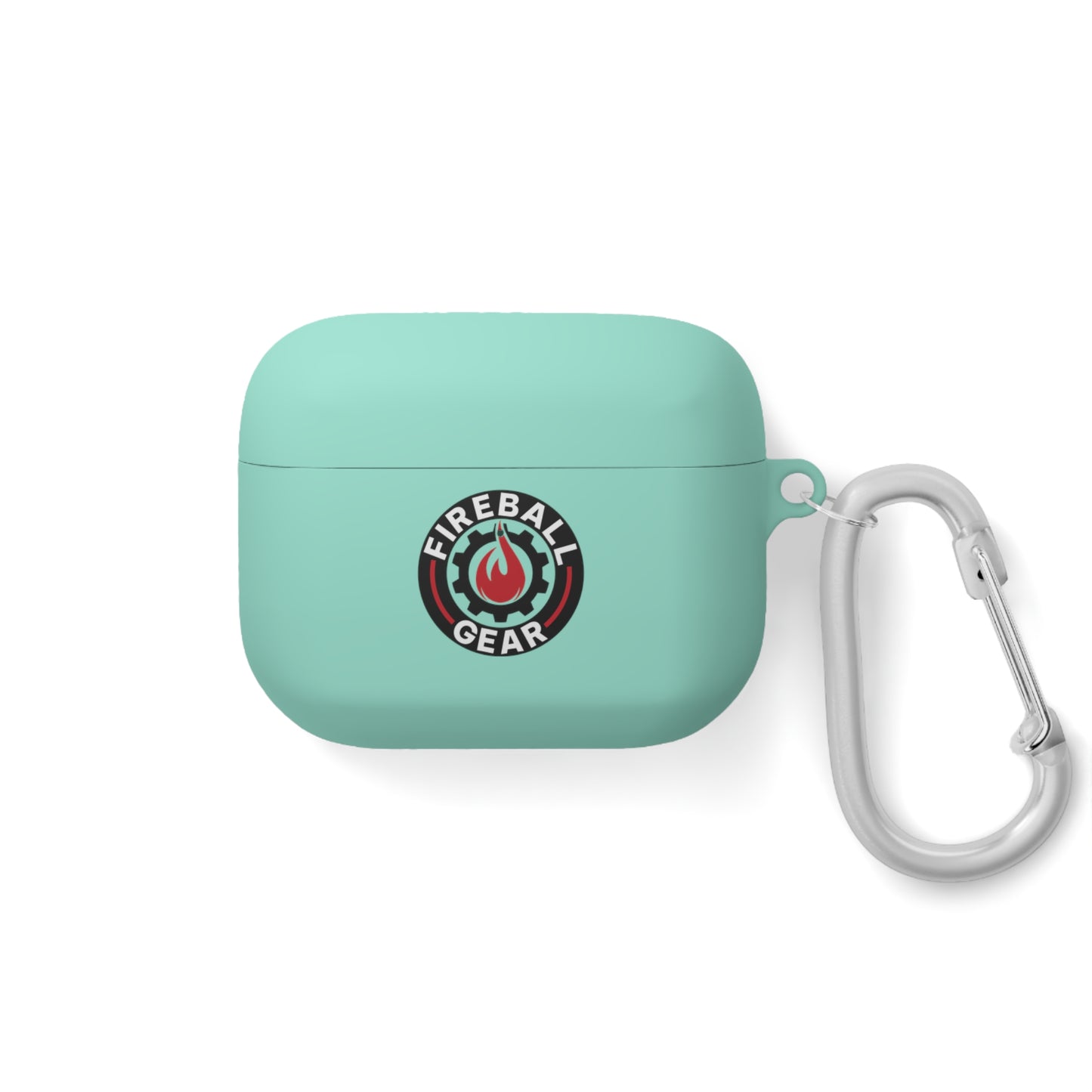 Fireball Gear - Flame & Gear Circle - Black & Red - Upload Own Personal Gym Barcode Image to be Printed on the Back - AirPods Case Cover