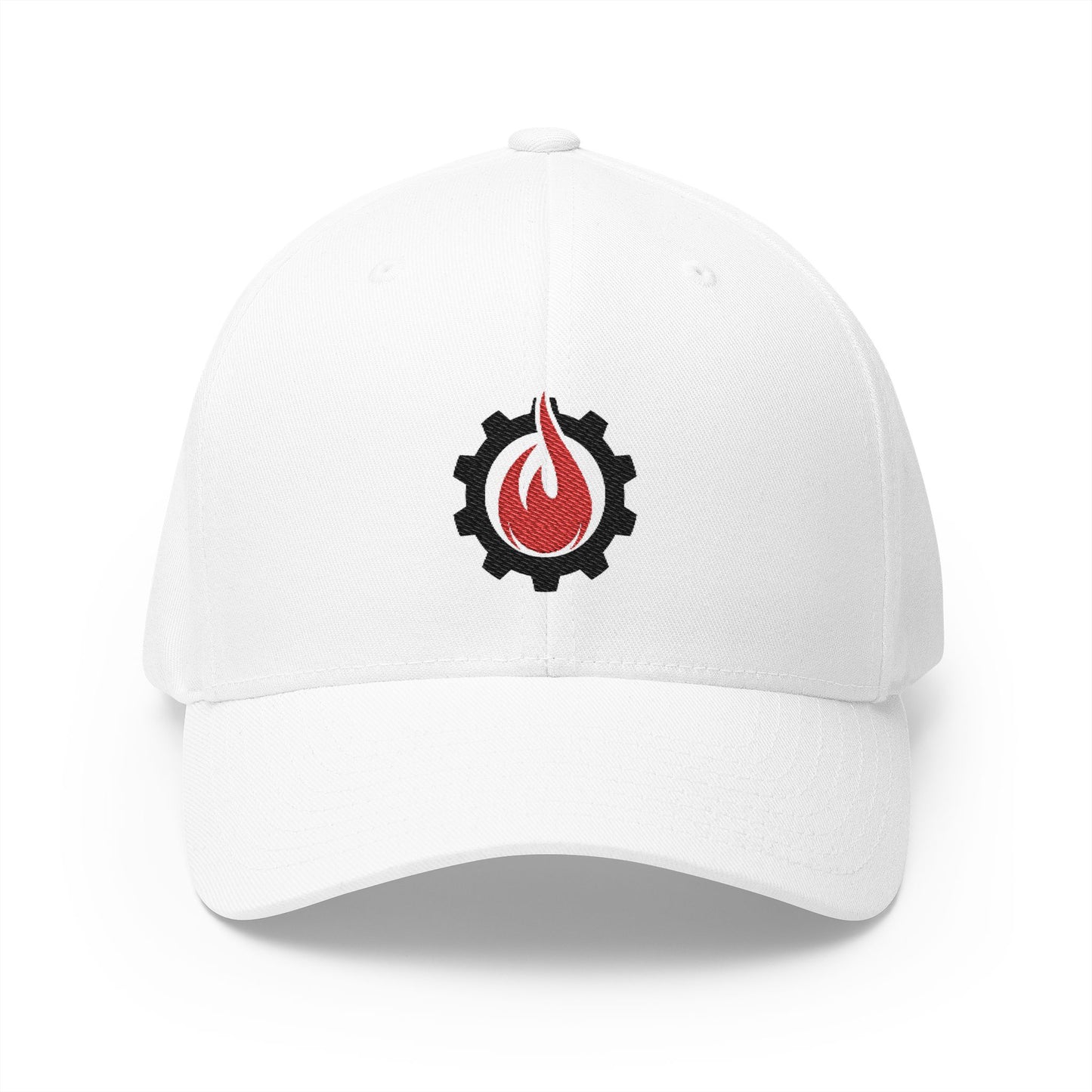 Fireball Gear - Brand Logo - Flame & Gear - Black & Red - FlexFit Cap
