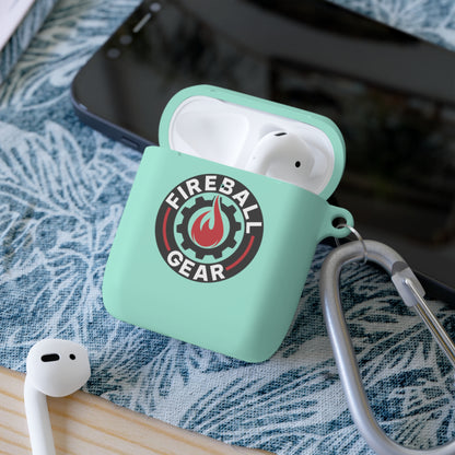 Fireball Gear - Flame & Gear Circle - Black & Red - Upload Own Personal Gym Barcode Image to be Printed on the Back - AirPods Case Cover