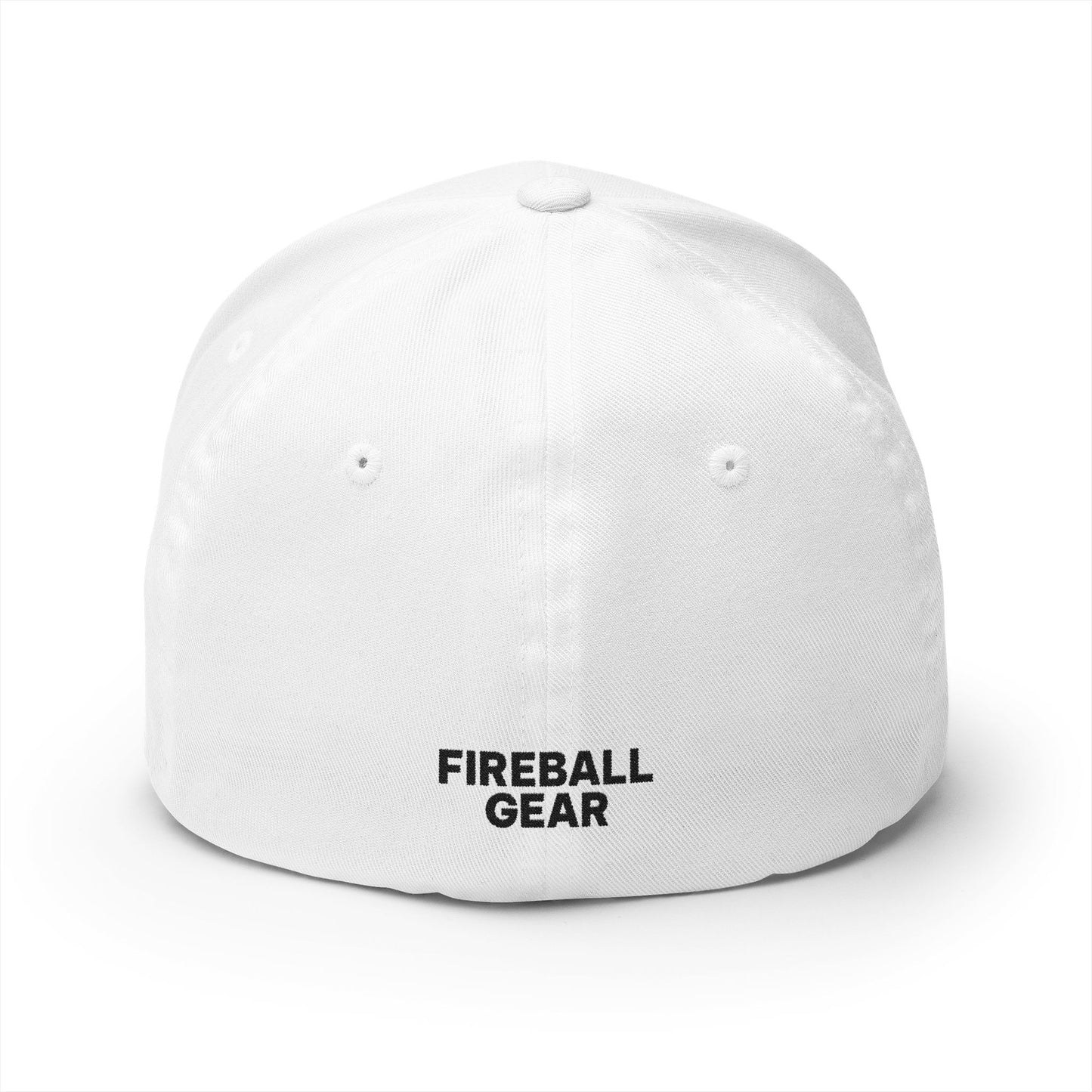Fireball Gear - Brand Logo - Flame, Gear & Circle - Red, White & Black - FlexFit Cap