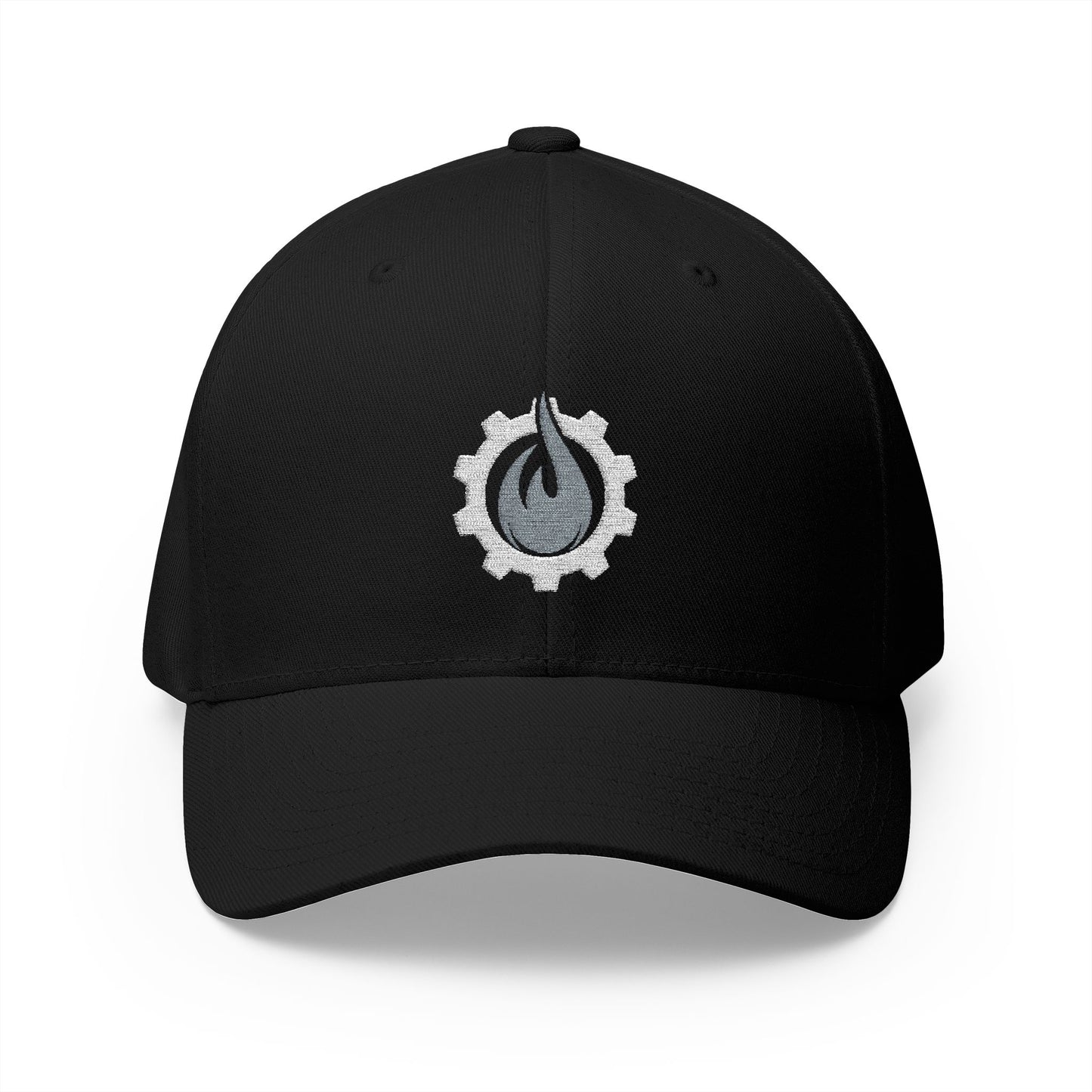 Fireball Gear - Brand Logo - Flame & Gear - Gray & White - FlexFit Cap