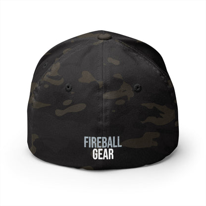 Fireball Gear - Flame & Gear - Gray & White - FlexFit Embroidered Baseball Cap