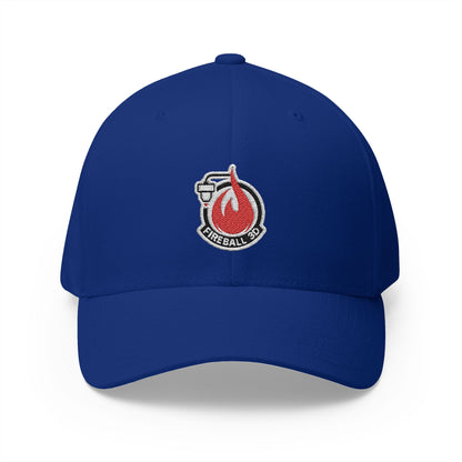 Fireball 3D - Brand Logo - Flame & Text - Red & White - Dark Colors - FlexFit Cap