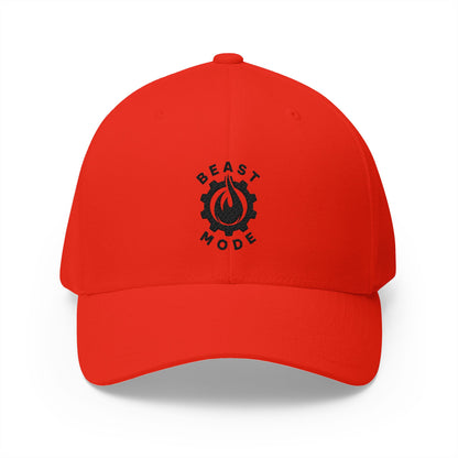Beast Mode Series - Flame & Gear - Black - FlexFit Embroidered Baseball Cap