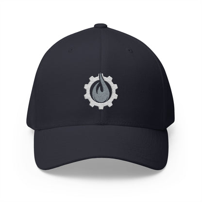 Fireball Gear - Flame & Gear - Gray & White - FlexFit Embroidered Baseball Cap