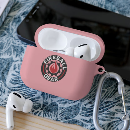 Fireball Gear - Flame & Gear Circle - Black & Red - Upload Own Personal Gym Barcode Image to be Printed on the Back - AirPods Case Cover