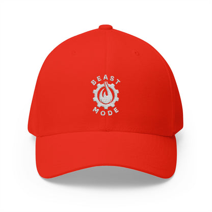 Beast Mode Series - Flame & Gear - White - FlexFit Embroidered Baseball Cap