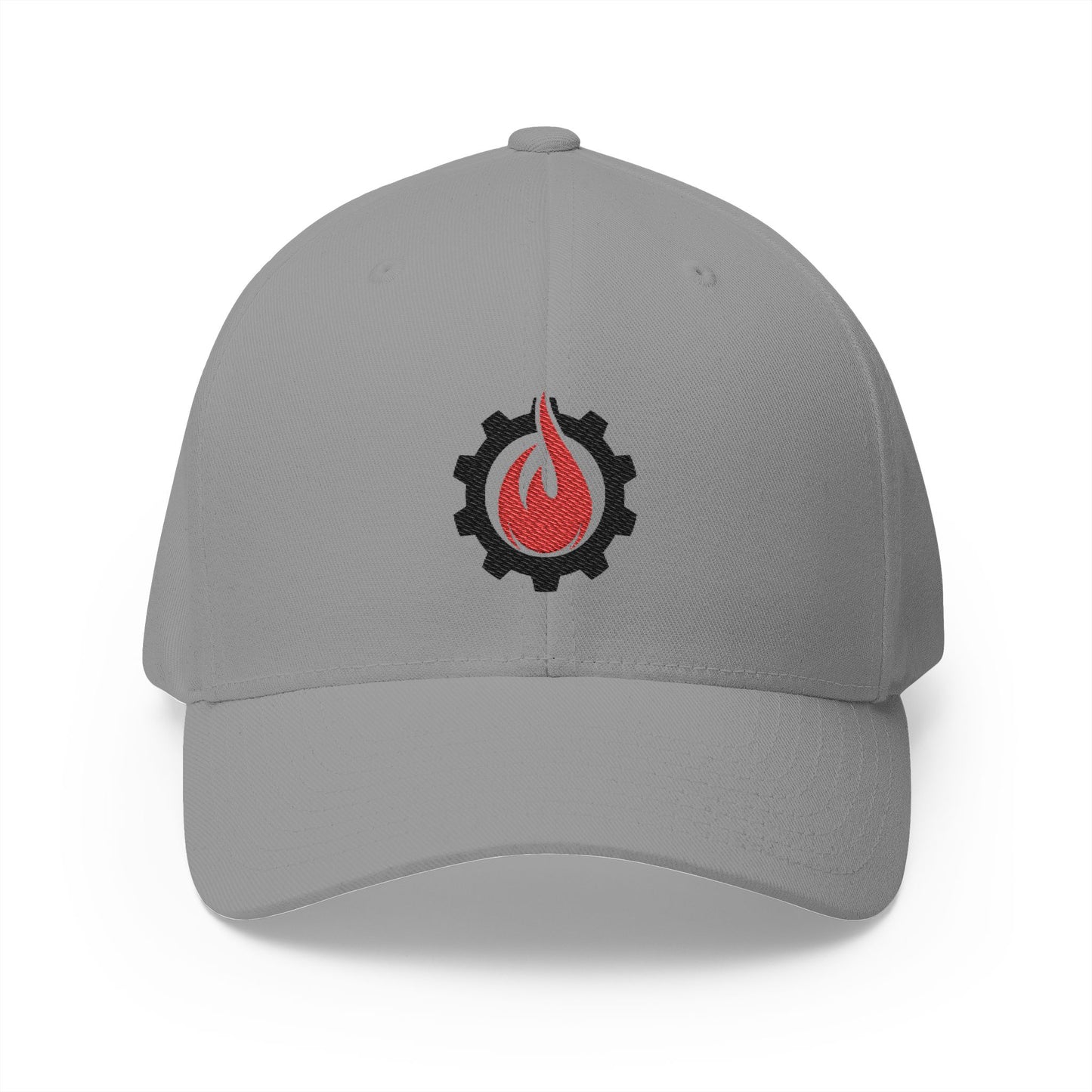 Fireball Gear - Flame & Gear - Black & Red - FlexFit Embroidered Baseball Cap