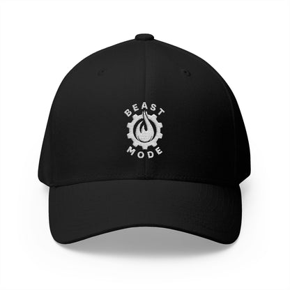Beast Mode Series - Flame & Gear - White - FlexFit Embroidered Baseball Cap