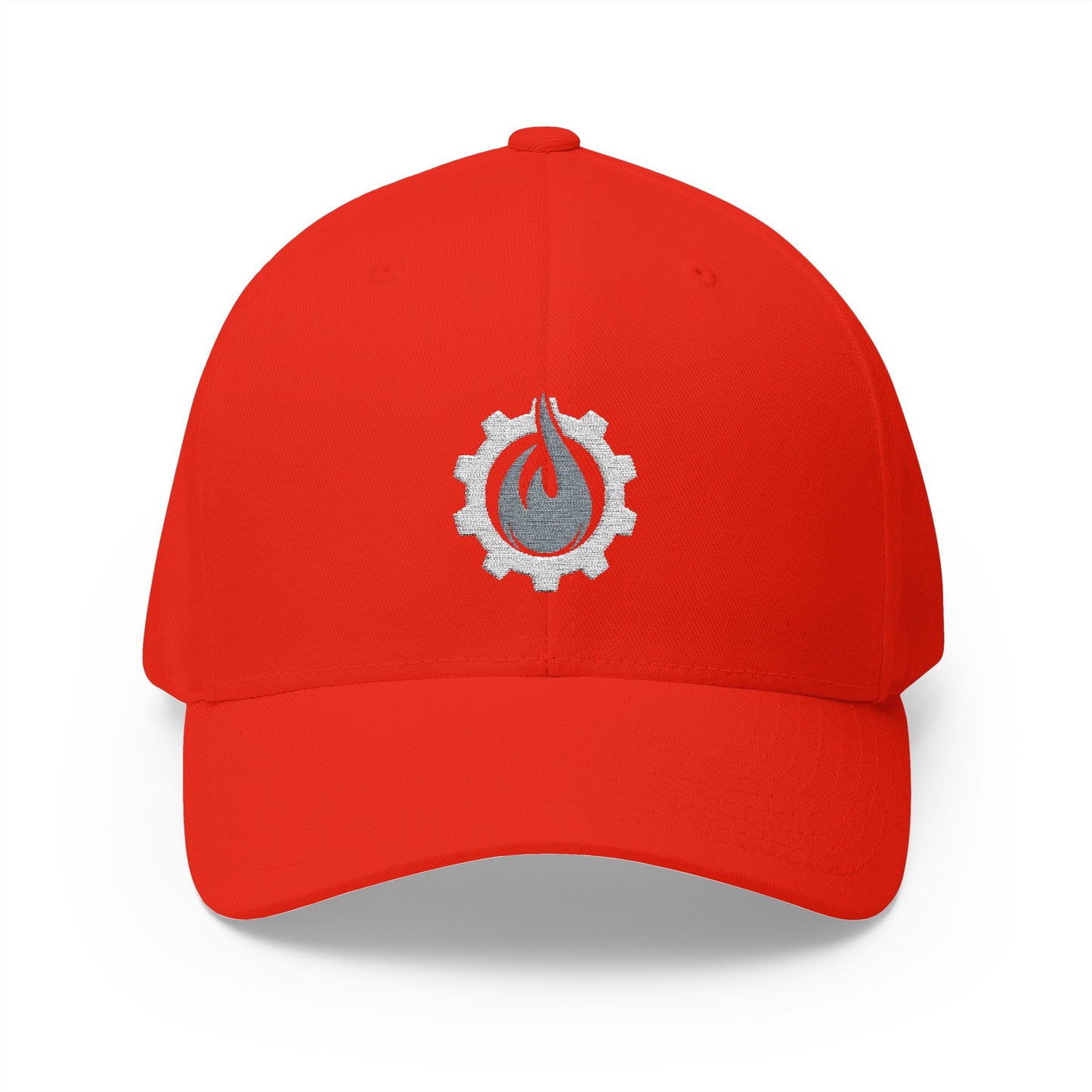 Fireball Gear - Flame & Gear - Gray & White - FlexFit Embroidered Baseball Cap