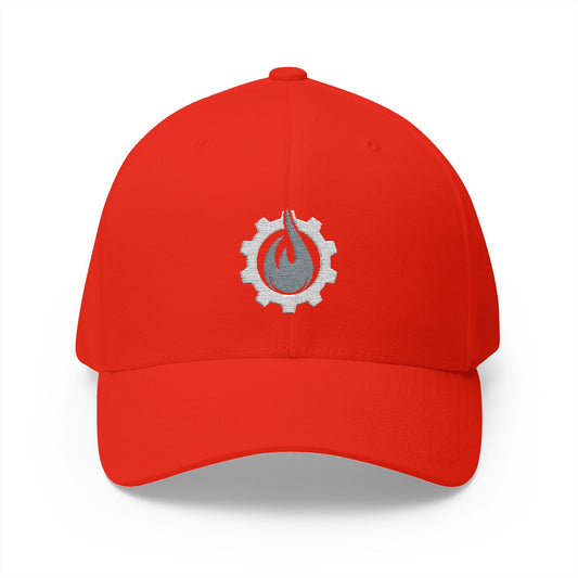 Fireball Gear - Flame & Gear - Gray & White - FlexFit Embroidered Baseball Cap