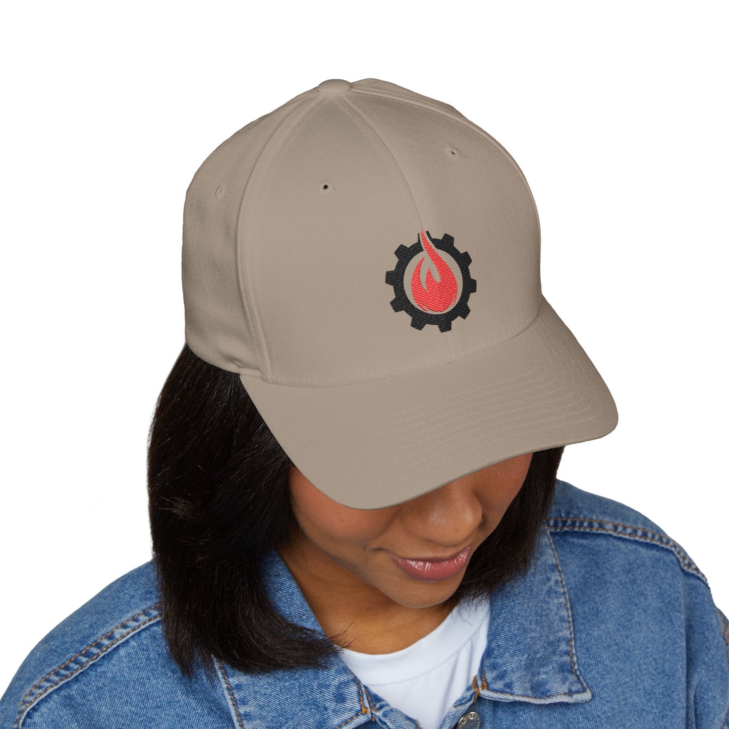Fireball Gear - Flame & Gear - Black & Red - FlexFit Embroidered Baseball Cap
