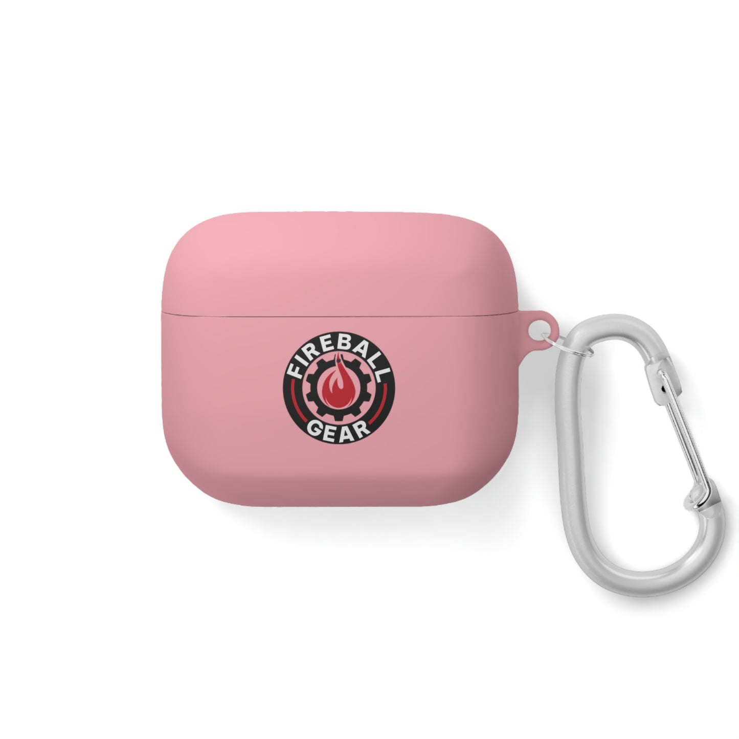 Fireball Gear - Flame & Gear Circle - Black & Red - Upload Own Personal Gym Barcode Image to be Printed on the Back - AirPods Case Cover