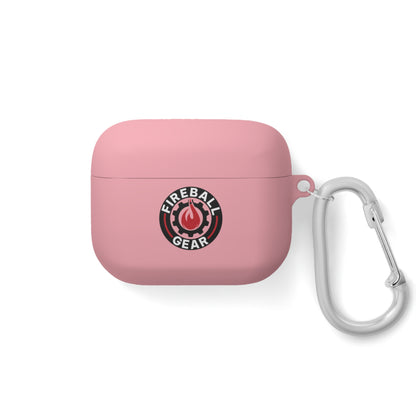 Fireball Gear - Flame & Gear Circle - Black & Red - Upload Own Personal Gym Barcode Image to be Printed on the Back - AirPods Case Cover